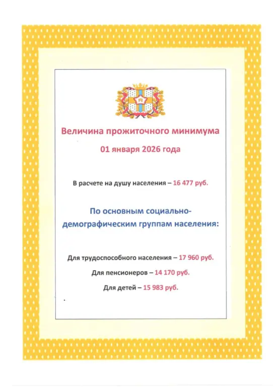 Величина прожиточного минимума с 1 января 2026 года 